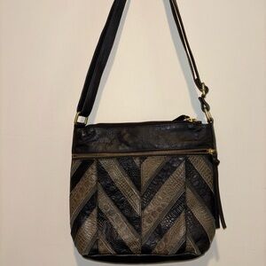 Great American Leather Works Patchwork Crossbody Handbag Black and Brown